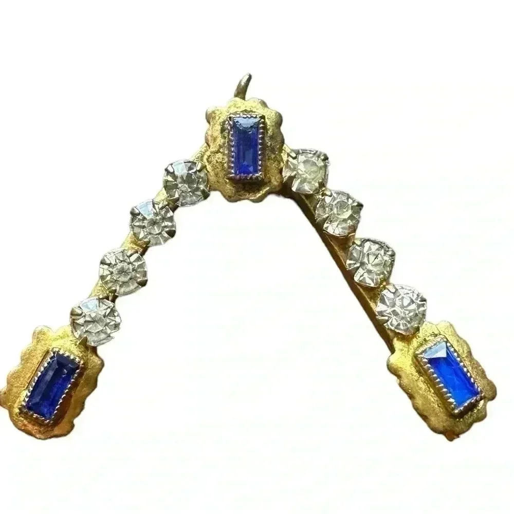 Vintage gold tone Brooch/Pendant - clear and blue  stones - Picture 3 of 3